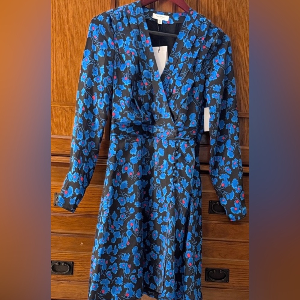 NWT Equipment Femme Collie Faux Wrap Mini Dress Starling Blue Floral French Chic